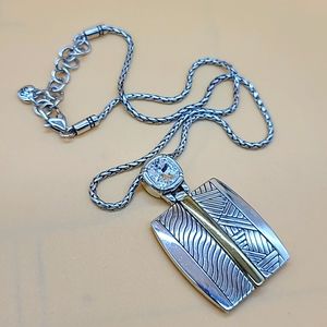 Brighton "ACOMA" Two-Tone Reversible Line Detail Pendant w Swarovski Solitaire!